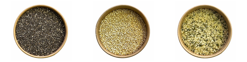 Chia semínka, quinoa a konopná semínka